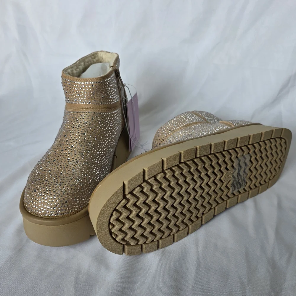 Beige Missy Boots Bling Platform Booties Memory Foam Rhinestone  Wild Fable